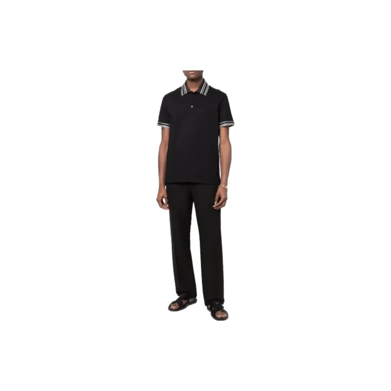 VERSACE Striped-Edge Short-Sleeved Polo Shirt-1
