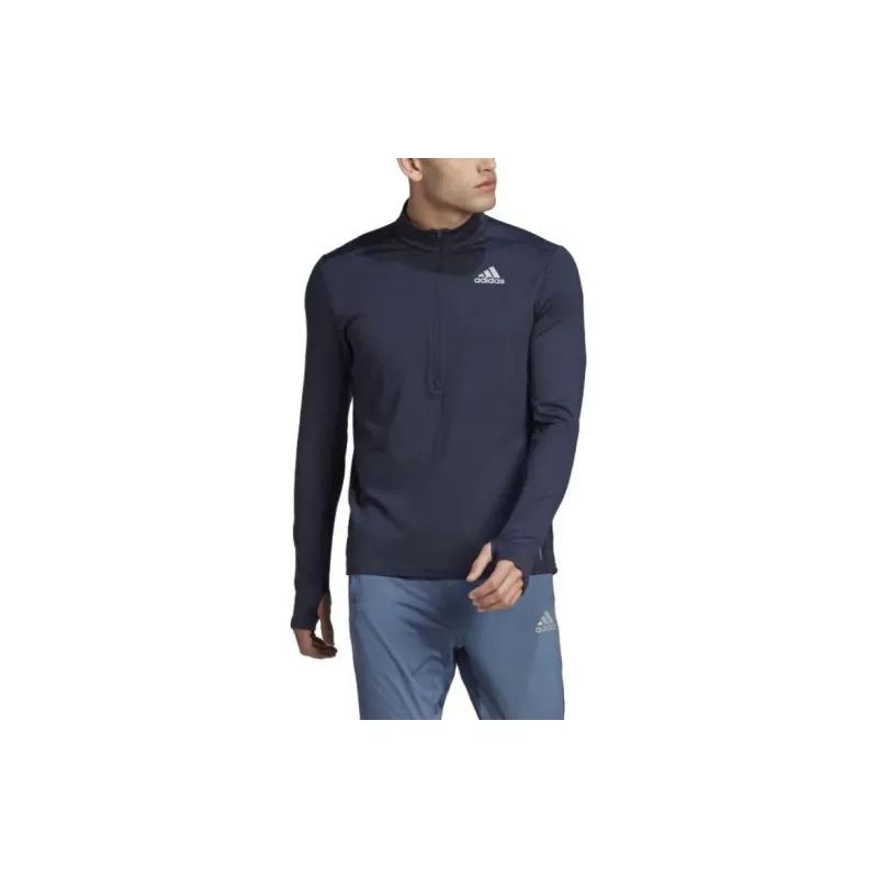 Adidas Own THE Run 1/2 Zip Long Sleeve Tee T-Shirt Men's Dark Blue-1