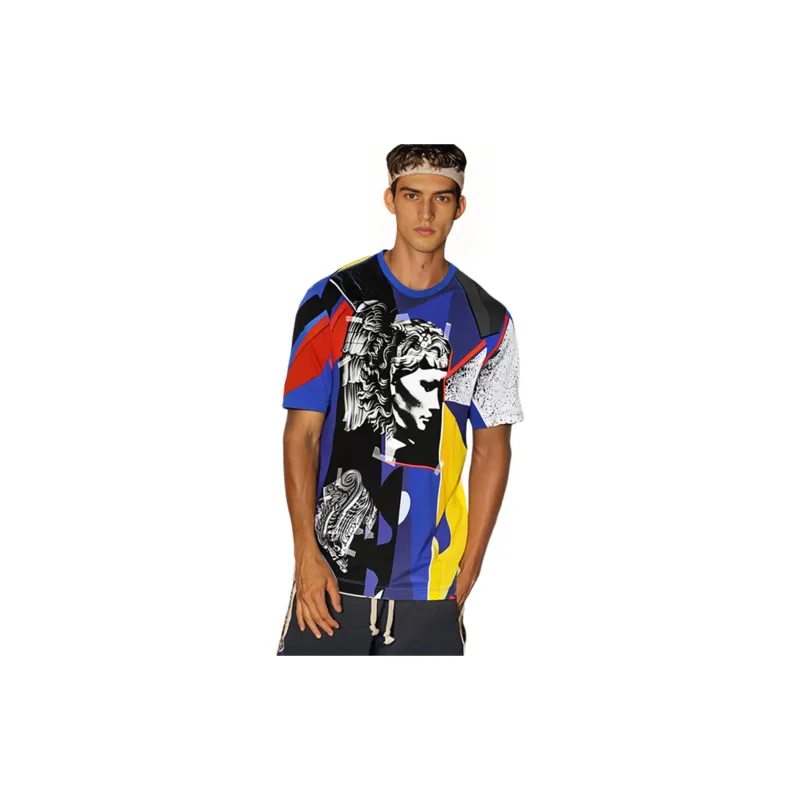 VERSACE Irregular Pattern Print Crew Neck T Shirt Royal Blue-6