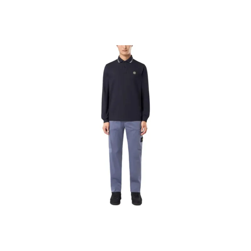 STONE ISLAND Compass Patch Long Sleeved Polo Shirt-2