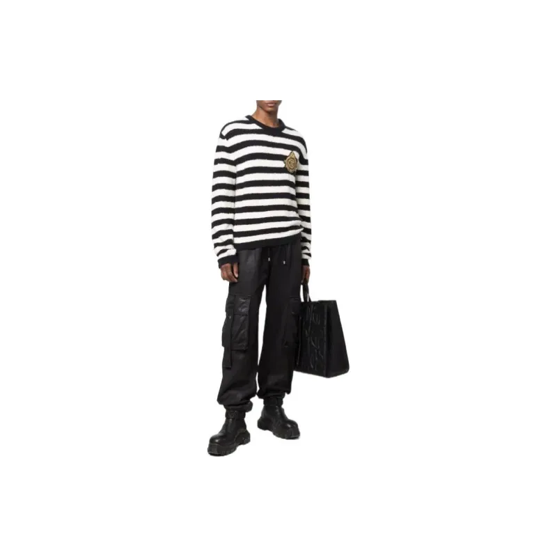 BALMAIN Sweaters Men Black White Stripes-1