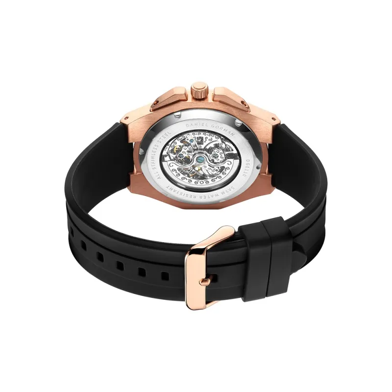 DANIEL GORMAN Daniel Golman Watch For Men Mechanical Movement Silicone Strap Watch Men's Watches Black Dial-4