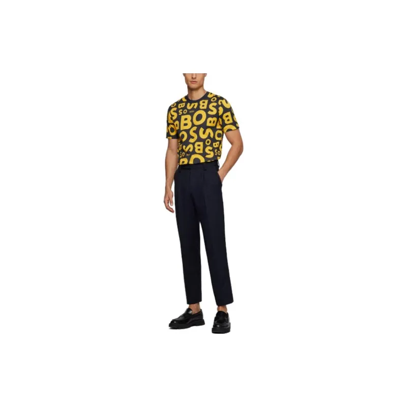 HUGO BOSS SS23 Crew Neck T Shirt In Mercerized Cotton With Seasonal Print T Shirt Men's Black-1