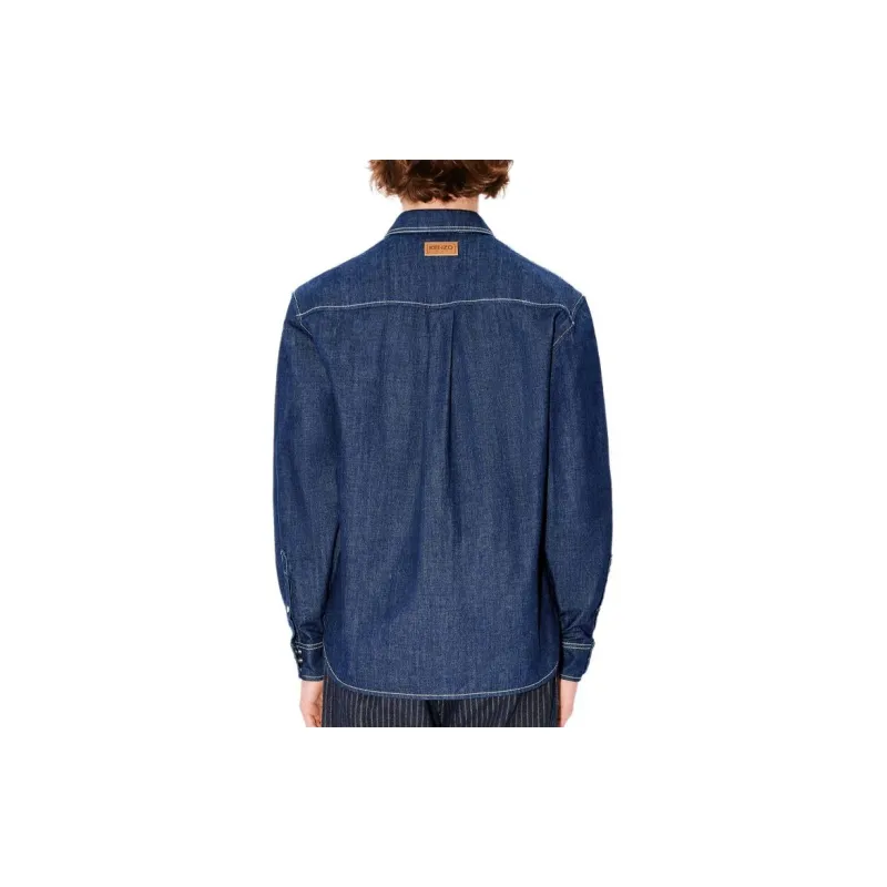 KENZO Logo Embroidered Buttoned Denim Shirt-4