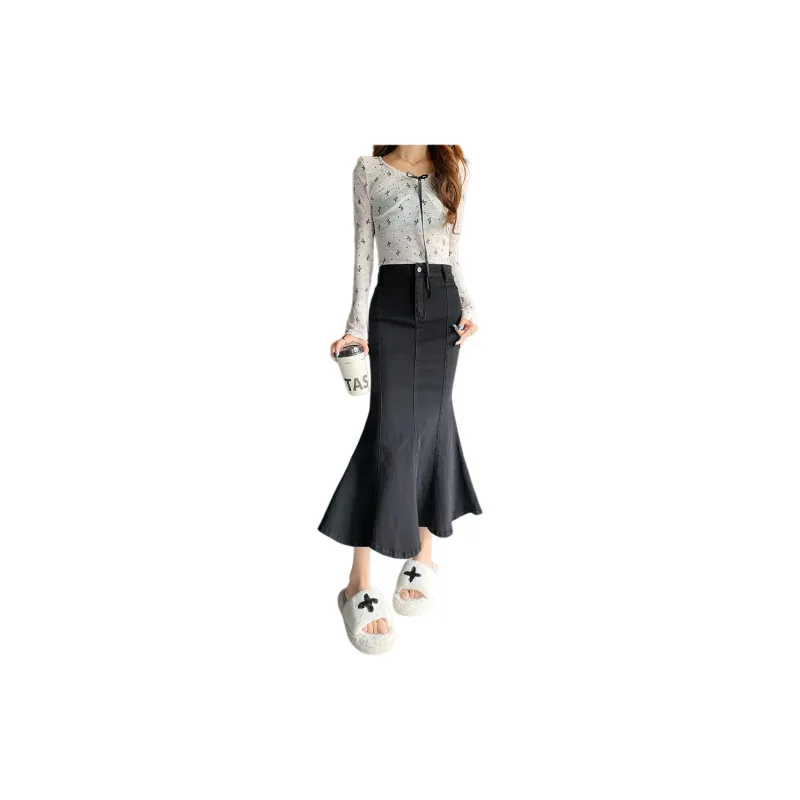 Concubine Zhu Denim Long Skirt Women's Black-3