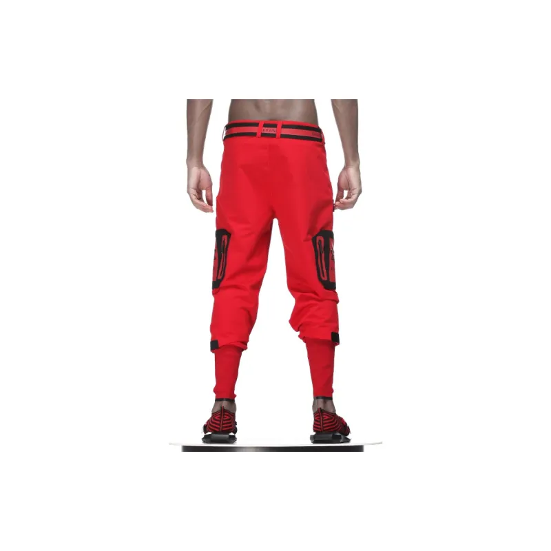 NORVINCY Mecha Punk Windproof Warm Casual Pants Unisex Red-3