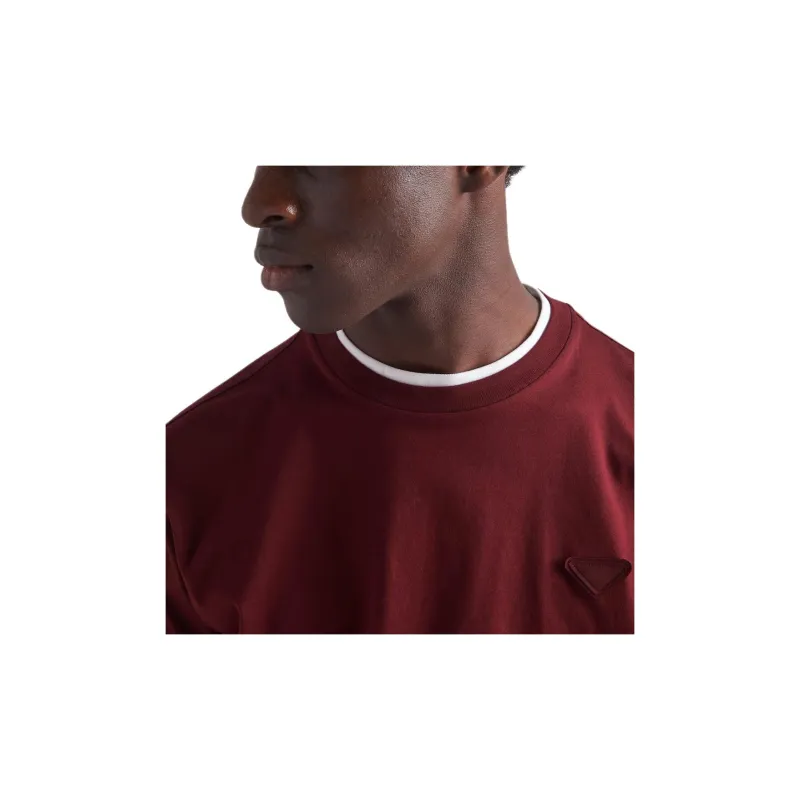 PRADA Logo Emblem Round Neck Pullover Short Sleeved T Shirt Men's Garnet Red-4