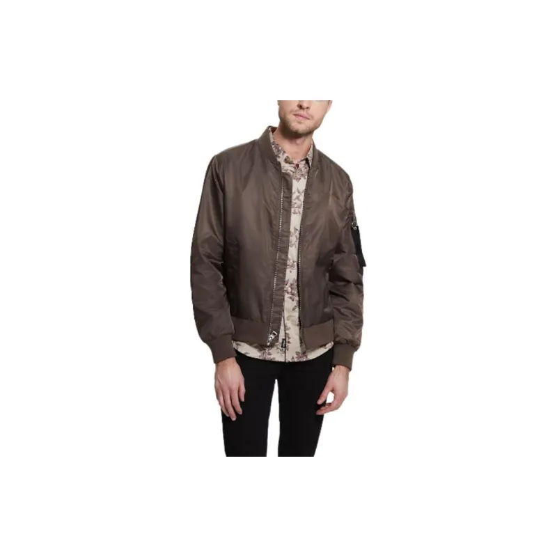 GUESS Nylon Flight Jacket Jackets Coats Men's Brown-1