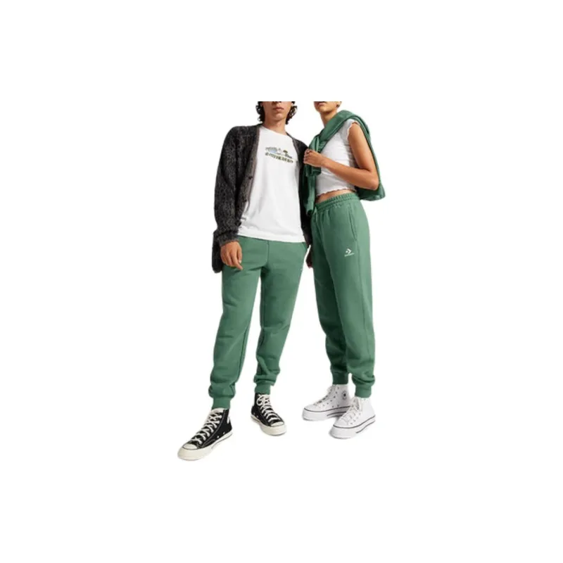 Converse Go-To Star Embroidered Star V-shaped Standard Brushed Sweatpants Casual Pants Unisex Green-2