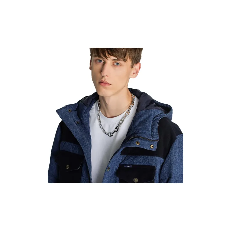 Lee FW22 Letter Hooded Down Jacket Men's Dark Blue-10