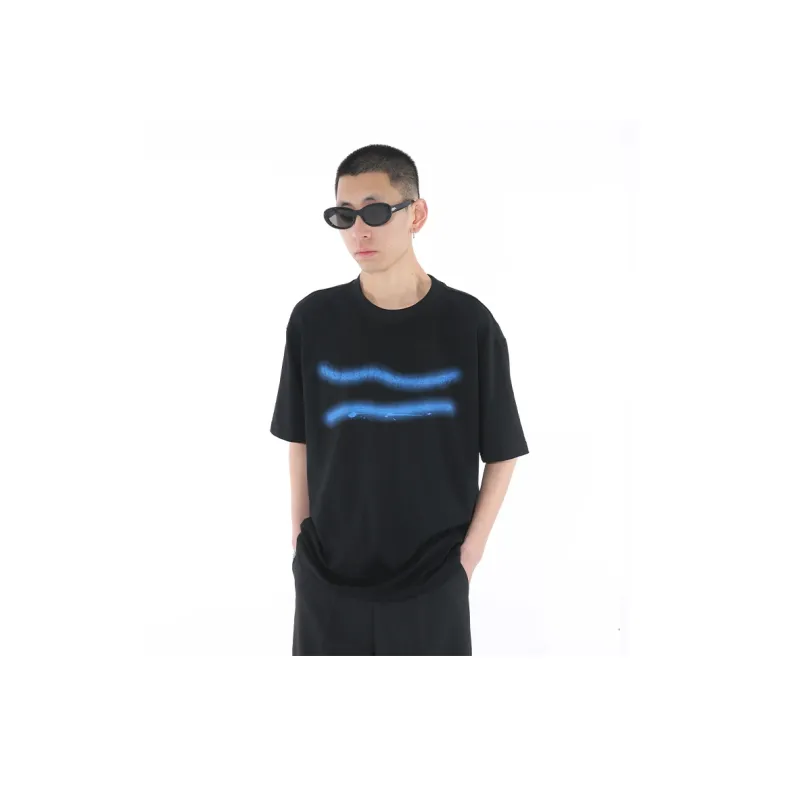 Voguo Relay Crew Neck Couple T Shirt Unisex Black White-6