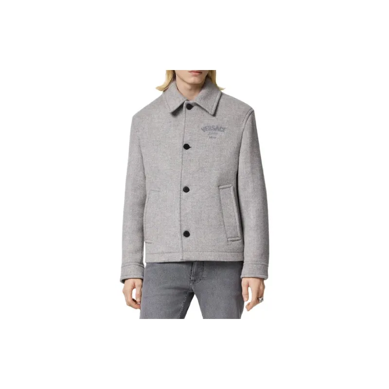 VERSACE Logo Embroidered Button Up Blouson Jacket-2