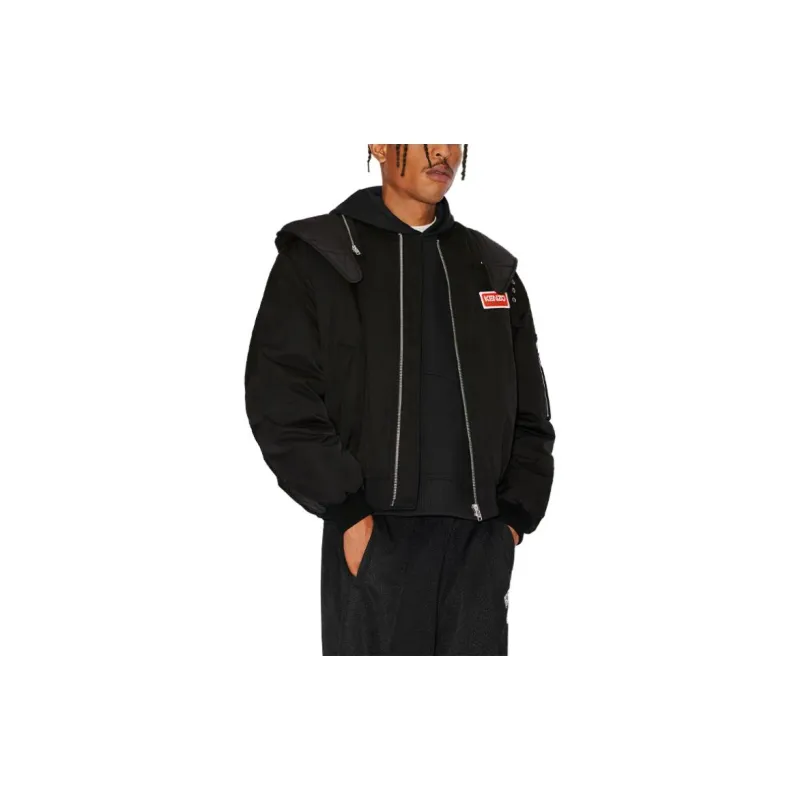 KENZO Logo patch Zip up Hooded Jacket-4