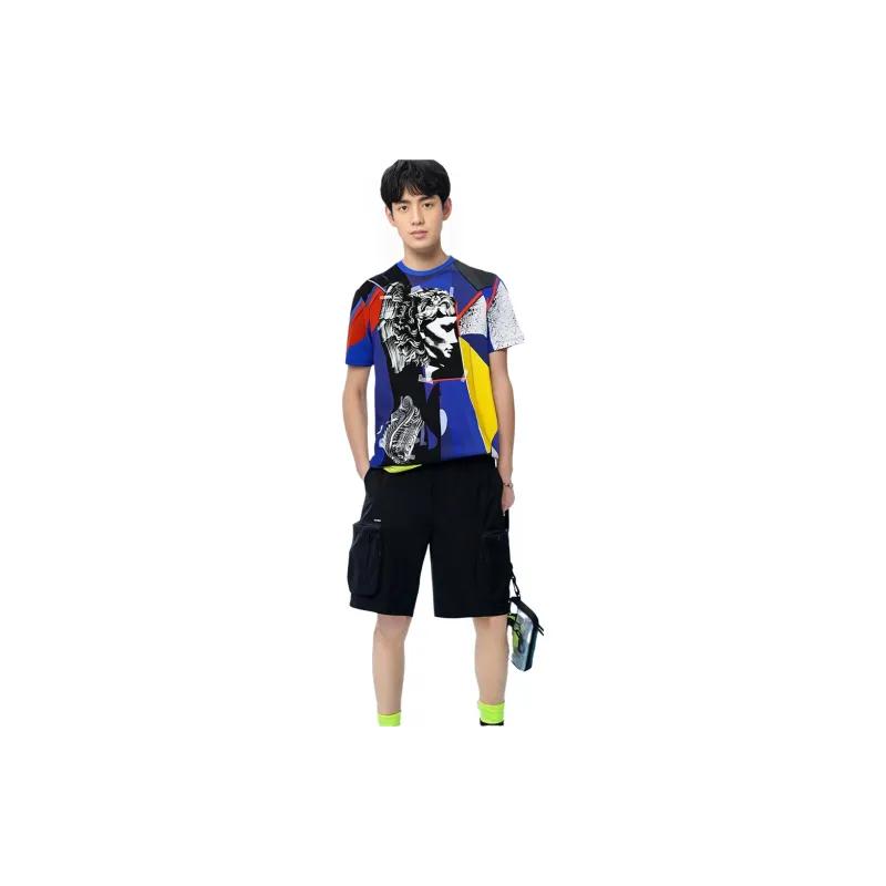 VERSACE Irregular Pattern Print Crew Neck T Shirt Royal Blue-3