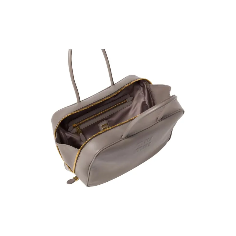 MIU MIU Beau Calfskin Bowling Bag Shoulder Bag Handbag Women's Mud Gray-2