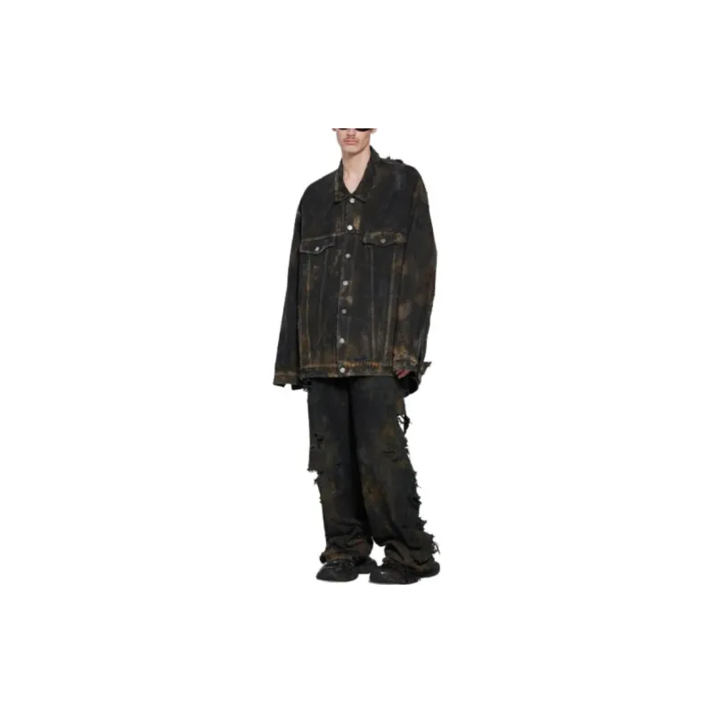 Balenciaga SS23 Denim Jacket Loose Fit Style Men's Black-1