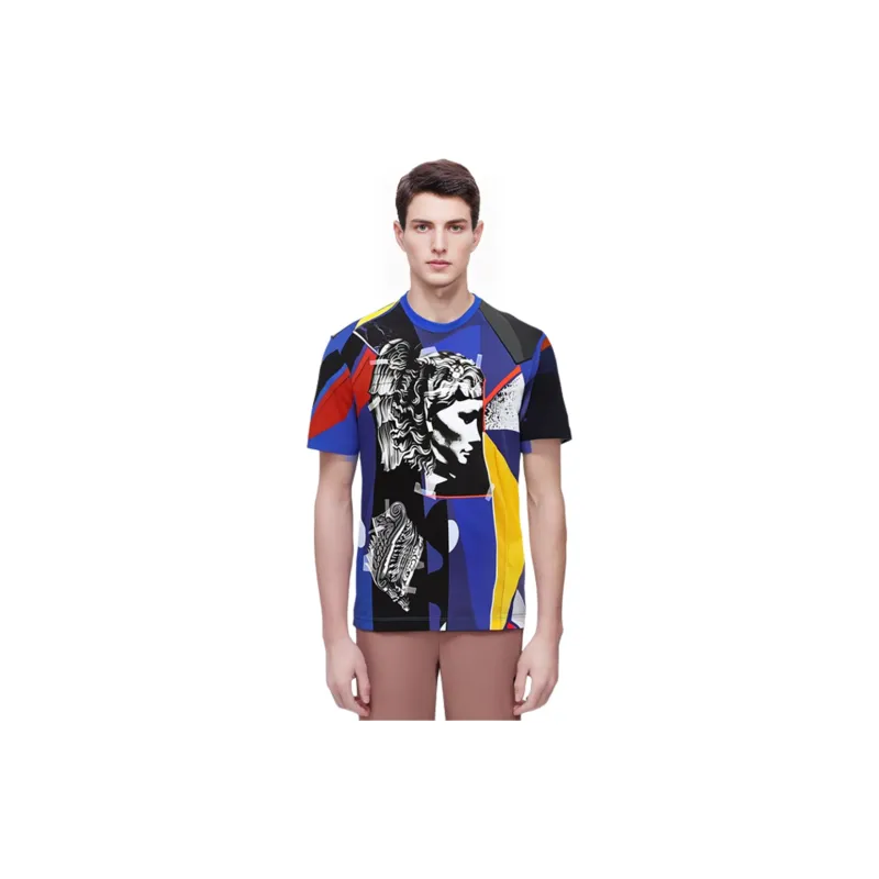 VERSACE Irregular Pattern Print Crew Neck T Shirt Royal Blue-5