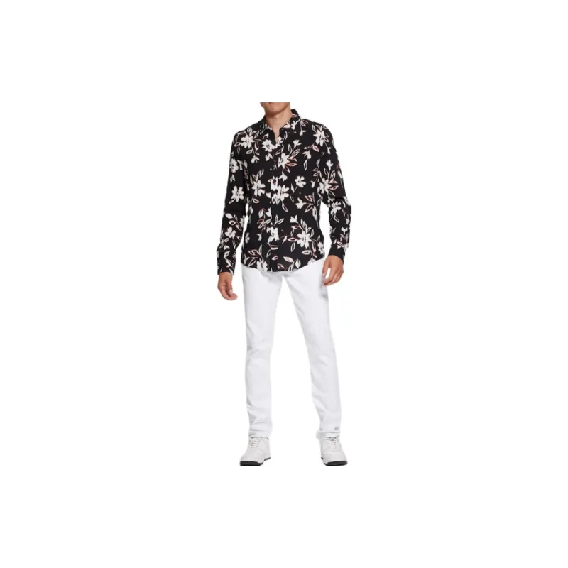 GUESS Eco Ikat Floral Long-Sleeve Shirt Shirt Men's Black-2