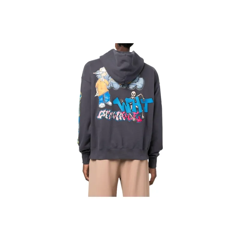 OFF WHITE Graphic Printed Drawstring Hoodie-2
