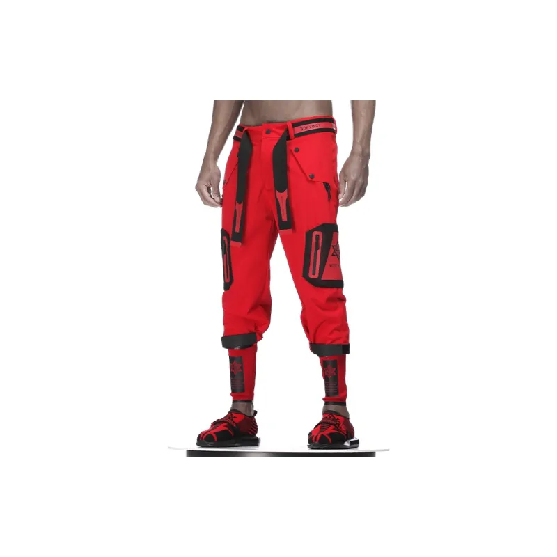 NORVINCY Mecha Punk Windproof Warm Casual Pants Unisex Red-4