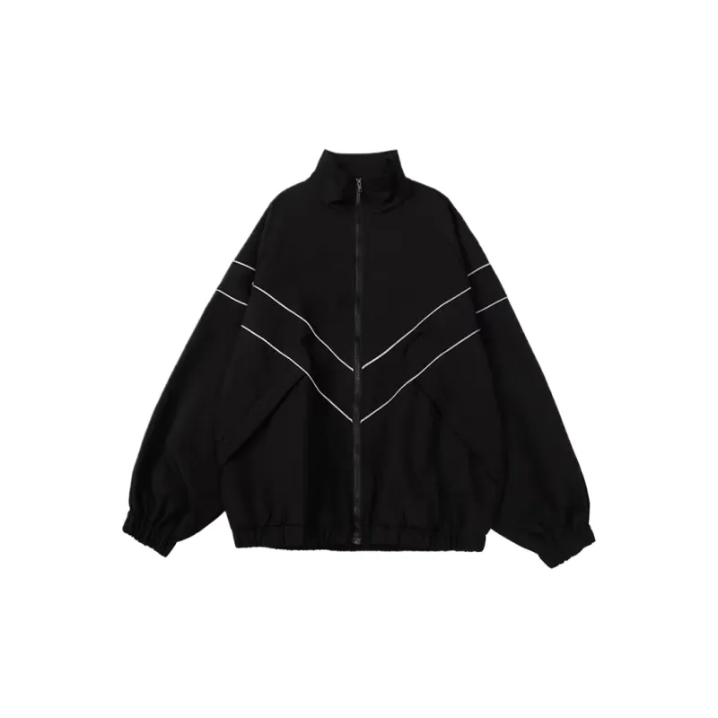 TESTUNG Trendy Line Stand Collar Raglan Loose Fit Zip Up Jackets Coat Men's-2