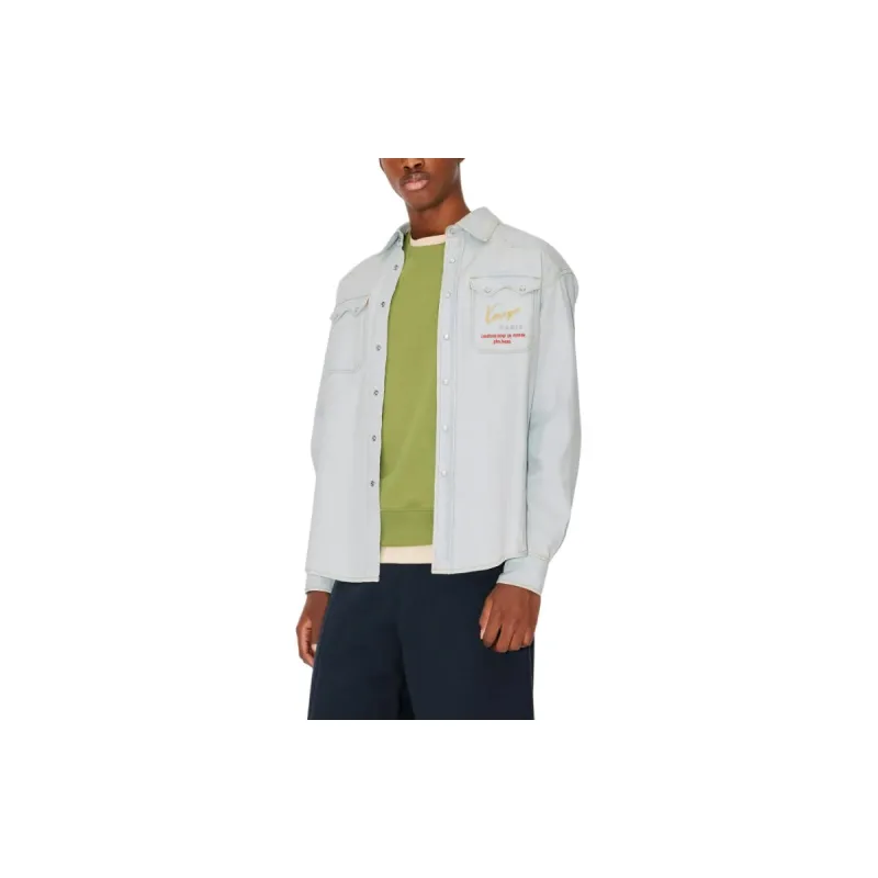 KENZO Logo Embroidered Denim Shirt-3