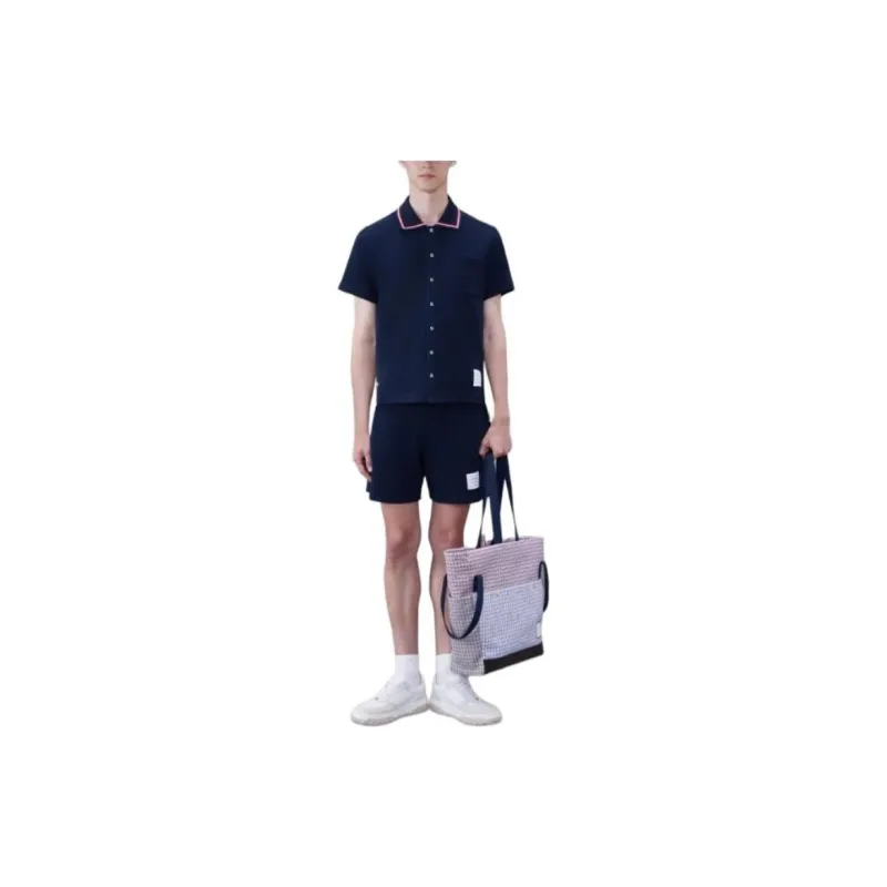 THOM BROWNE Textured Short Sleeved Polo Shirt-3