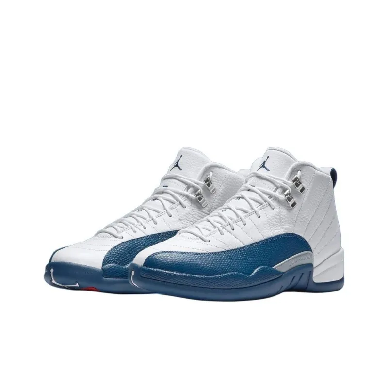 Jordan Air Jordan 12 Anti-Slip Wear-Resistant High-Top Vintage Basketball Shoes Unisex White Blue-2