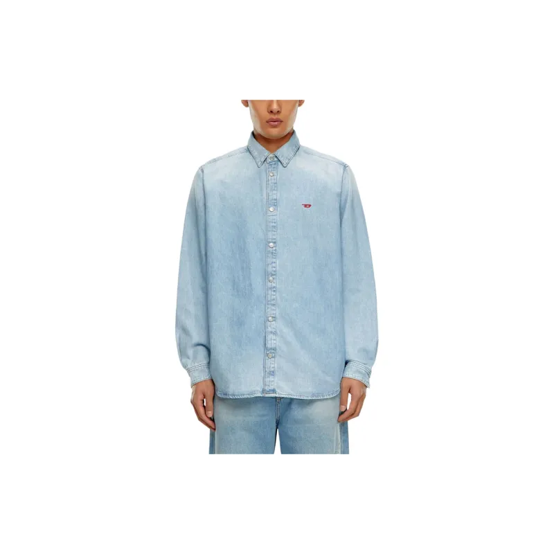 DIESEL Logo Embroidered Long Sleeved Denim Shirt-1
