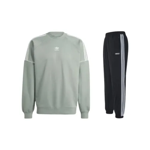 Adidas Originals Clover Series Sweatshirt Sets Men Silver Green/Black