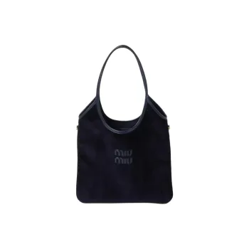 MIU MIU Fabric Blended Material Tote Bag Shopping Bag Shoulder Bag Handbag Women's Marine Blue