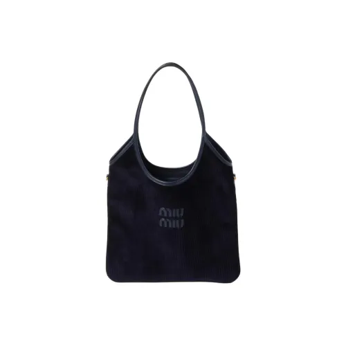 MIU MIU Fabric Blended Material Tote Bag Shopping Bag Shoulder Bag Handbag Women's Marine Blue