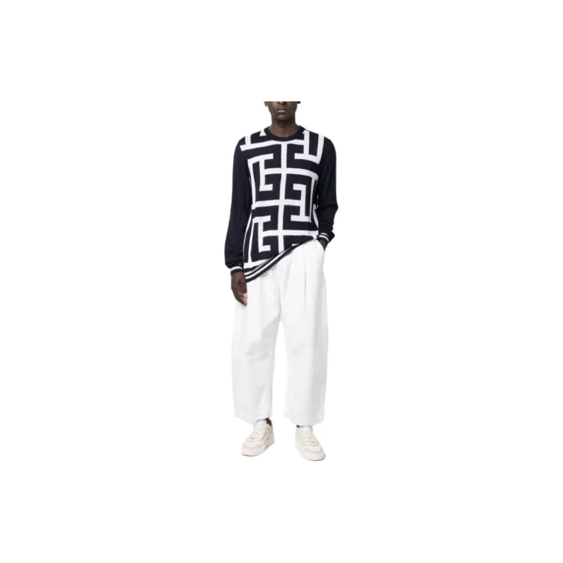 BALMAIN Monogram-print Merino Wool Jumper-1