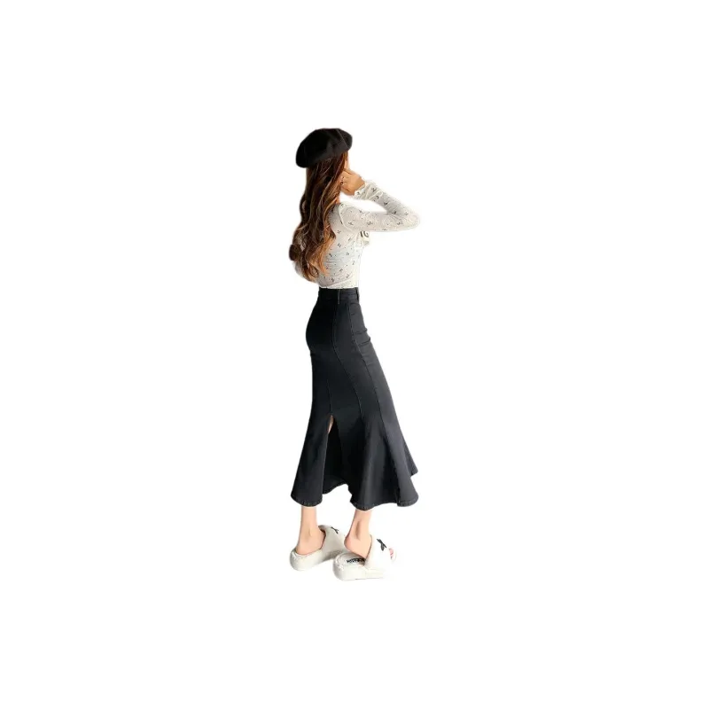 Concubine Zhu Denim Long Skirt Women's Black-4