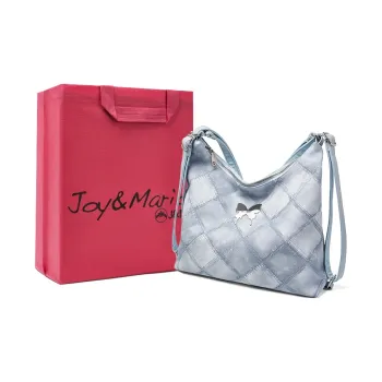 Joy&Mario Synthetic Leather Backpack Shoulder Bag Large Size Women's Denim Blue/Snow Pear White