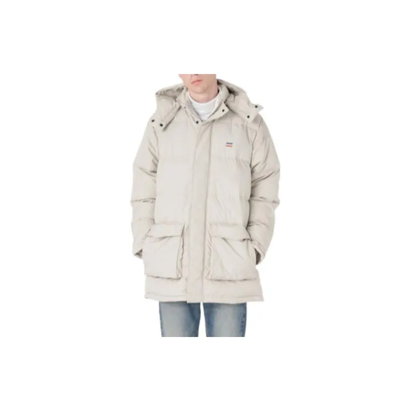 Levis FW22 Solid Color Hooded Mid-Length Down Jacket Men's Ecru-4