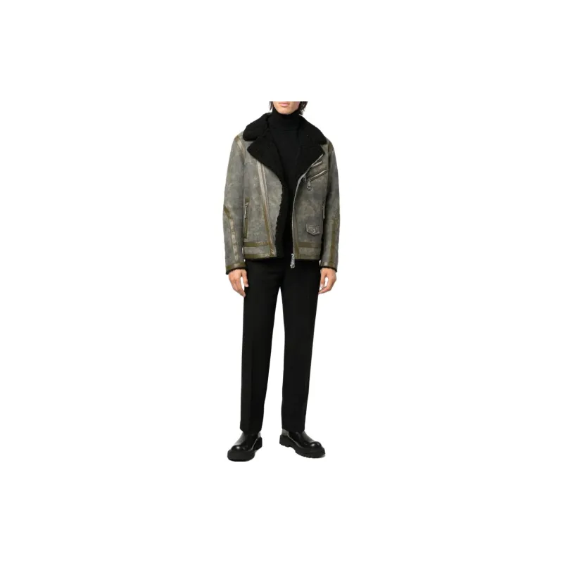 PHILIPP PLEIN Leather Jackets Men Army Green-3