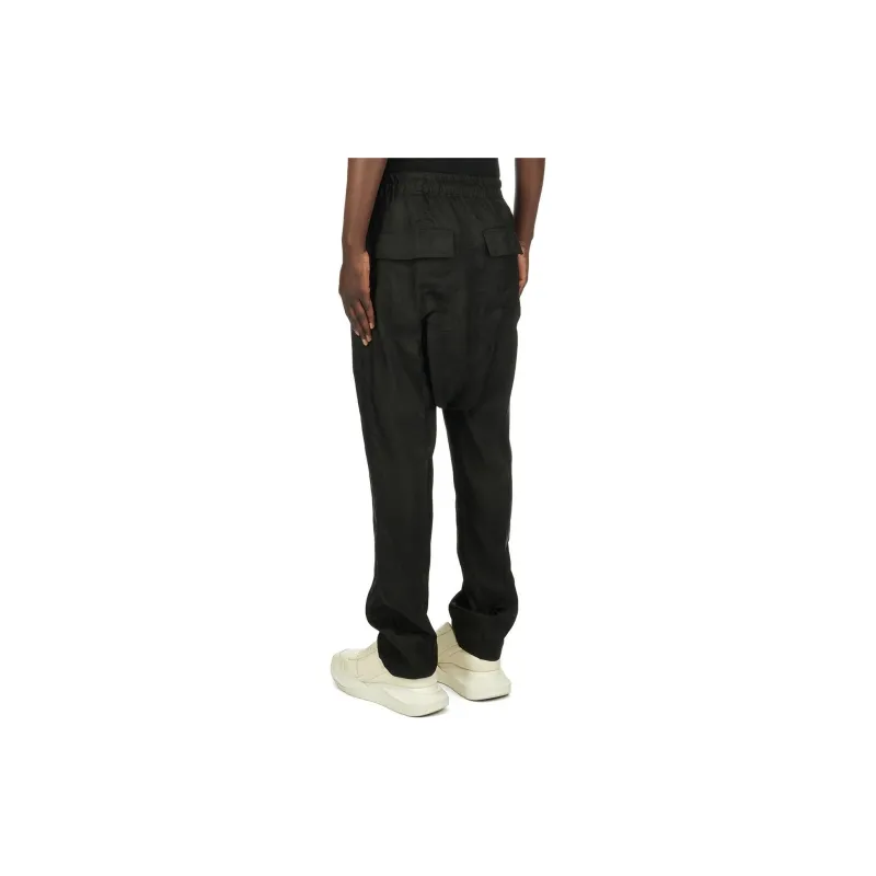 RICK OWENS/RO Drawstring Long In Black Cupro Japonette Casual Pants Men's Black-1