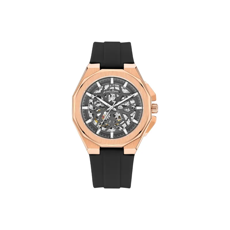DANIEL GORMAN Daniel Golman Watch For Men Mechanical Movement Silicone Strap Watch Men's Watches Black Dial-0