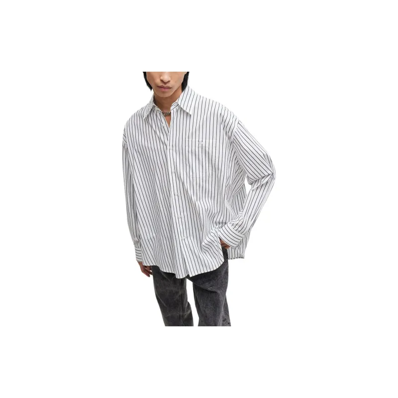 HUGO BOSS Oversized Fit Shirt In Striped Cotton Poplin Shirt Men's White-3