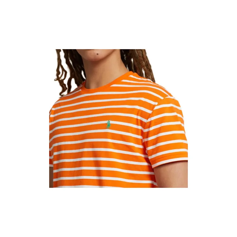 Polo Ralph Lauren Striped Loog Embroidery Crew Neck Pullover Short Sleeved T Shirt Men's Orange-4