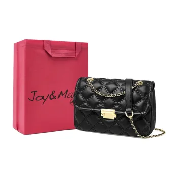 Joy&Mario Cow Leather Diamond Pattern Small Square Bag Shoulder Bag Women's Ecru/Classic Black