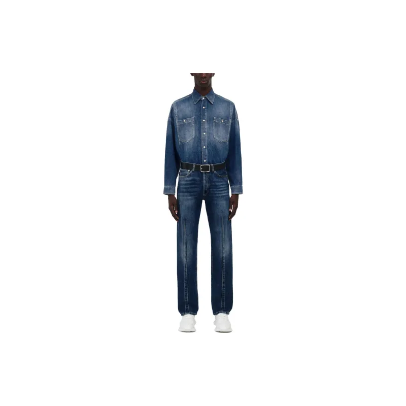 Alexander McQueen Dart Detailed Long Sleeved Denim Shirt-1