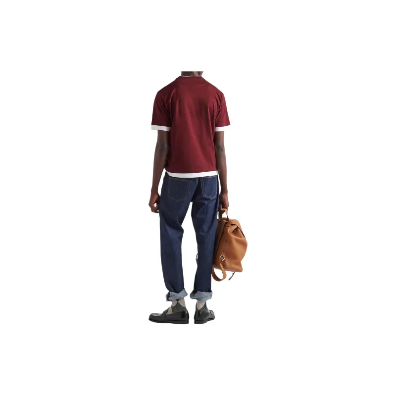 PRADA Logo Emblem Round Neck Pullover Short Sleeved T Shirt Men's Garnet Red-1