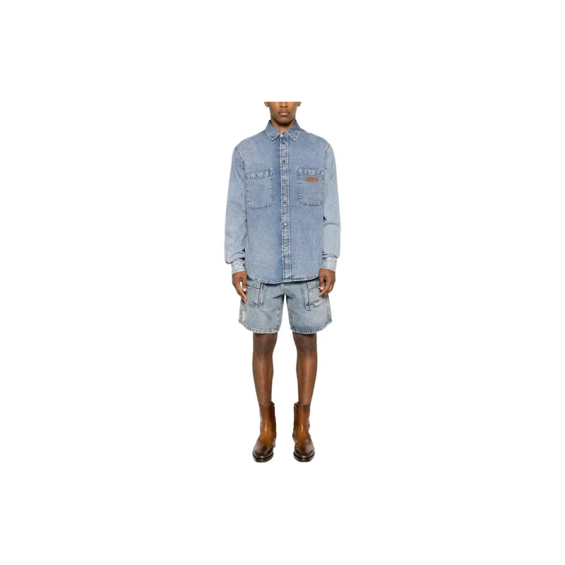 MOSCHINO Logo-Embroidered Button-Up Denim Shirt-1