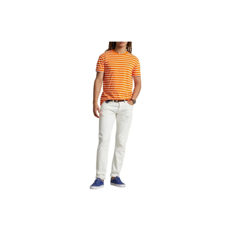 Polo Ralph Lauren Striped Loog Embroidery Crew Neck Pullover Short Sleeved T Shirt Men's Orange-1
