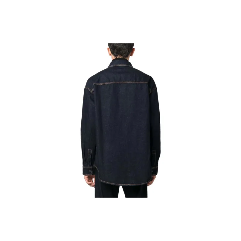 PALM ANGELS Logo Embroidered Denim Shirt-2