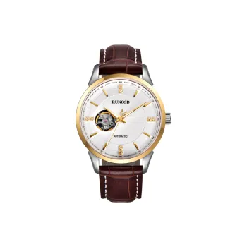 RUNOSD Automatic Mechanical Movement Leather Watch Bands Watch Men's Watches White Dial