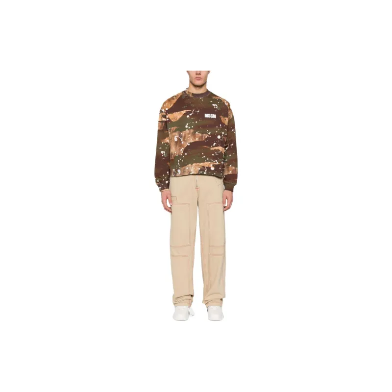 MSGM Camouflage Printed Paint Splatter Crewneck Sweatshirt-1