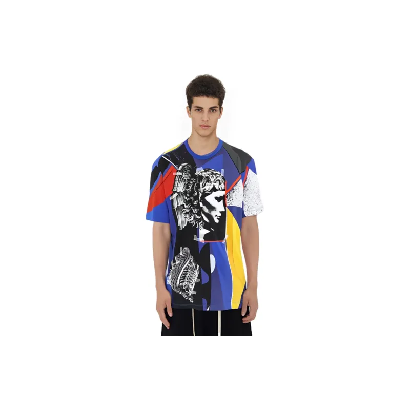 VERSACE Irregular Pattern Print Crew Neck T Shirt Royal Blue-8